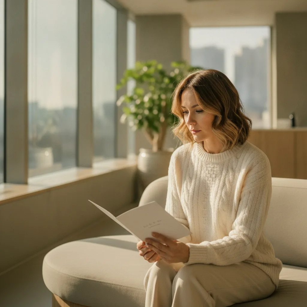 A patient reading her report